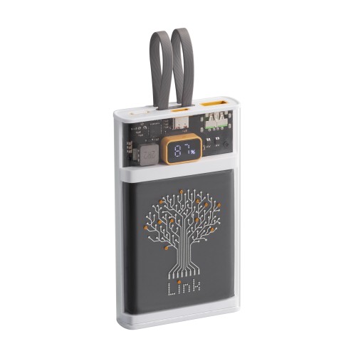 Зарядное (22.5W) устройство Link 10000 mAh с прозрачным корпусом, цифровым индикатором заряда и встроенными Type-C/Lightning кабелями, белый/черный