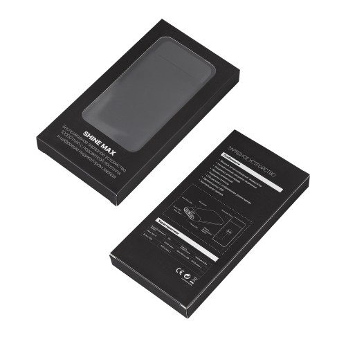 Беспроводное зарядное устройство ShineMax SOFTTOUCH, 10000 mAh с подсветкой логотипа и цифровым индикатором заряда, черный