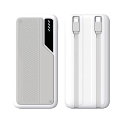 Зарядное устройство Connect 10000 mAh со встроенными Type-C/Lightning кабелями, белый с серым