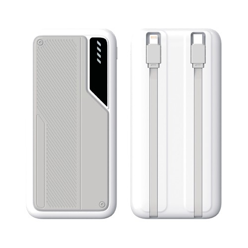 Зарядное устройство Connect 10000 mAh со встроенными Type-C/Lightning кабелями, белый с серым