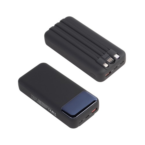 Зарядное (22.5W) устройство Top Grade SOFTTOUCH 20000 mAh с подсветкой логотипа, встроенными кабелями и цифровым индикатором заряда, черный