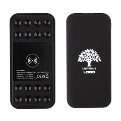 Беспроводное зарядное устройство Sticky SOFTTOUCH, 10000 mAh с подсветкой логотипа и присосками, черный