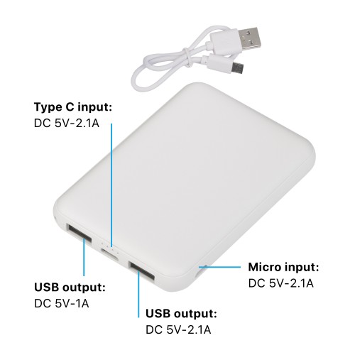 Зарядное устройство Compact, 5000 mAh, белый, белый