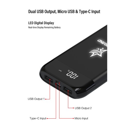 Беспроводное зарядное устройство ShineMax SOFTTOUCH, 10000 mAh с подсветкой логотипа и цифровым индикатором заряда, черный