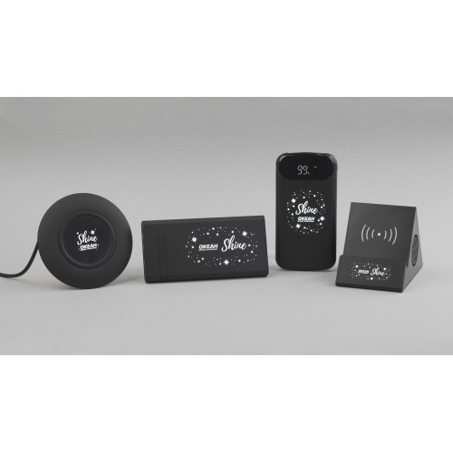 Беспроводное зарядное устройство Eight SOFTTOUCH, 8000 mAh, с подсветкой логотипа и подставкой, черный