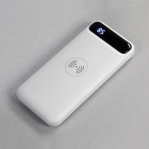 Беспроводное зарядное устройство Quantum, 10000 mAh с цифровым индикатором заряда, белый
