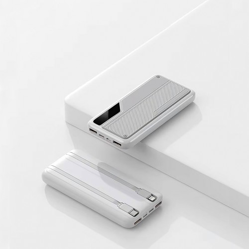 Зарядное устройство Connect 10000 mAh со встроенными Type-C/Lightning кабелями, белый с серым