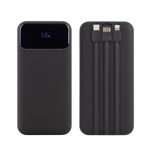 Зарядное (22.5W) устройство Top Grade SOFTTOUCH 20000 mAh с подсветкой логотипа, встроенными кабелями и цифровым индикатором заряда, черный