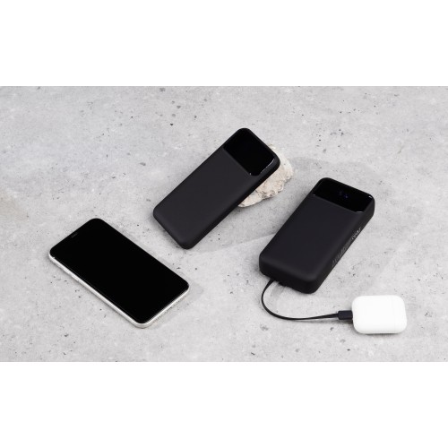 Зарядное (22.5W) устройство Grade SOFTTOUCH 10000 mAh с подсветкой логотипа, встроенными кабелями и цифровым индикатором заряда, черный