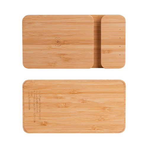 Беспроводное (10W) зарядное устройство Bamboo Power 5000 mAh с подставкой под смартфон, бамбук, бежевый