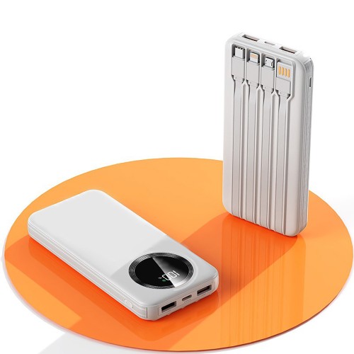 Зарядное устройство Phantom 10000 mAh с 4мя встроенными кабелями и цифровым индикатором заряда, белый