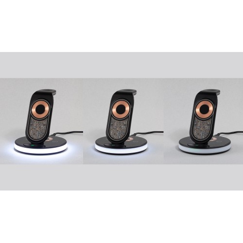 Беспроводная (15W) зарядная станция Tron с прозрачным корпусом и подсветкой, черный с серебристым