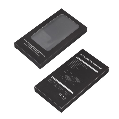 Беспроводное зарядное устройство Sticky SOFTTOUCH, 10000 mAh с подсветкой логотипа и присосками, черный