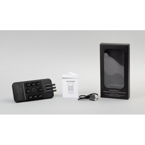 Беспроводное зарядное (22.5/15W) устройство Topfull SOFTTOUCH 10000 mAh с подсветкой лого, присосками, встроенными кабелями, с подставкой, черный