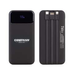 Зарядное (22.5W) устройство Grade SOFTTOUCH 10000 mAh с подсветкой логотипа, встроенными кабелями и цифровым индикатором заряда, черный