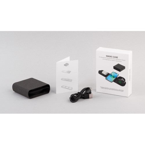 Складная беспроводная (15W) зарядная станция Magic Case с MagSafe для смартфона, часов и наушников, черный