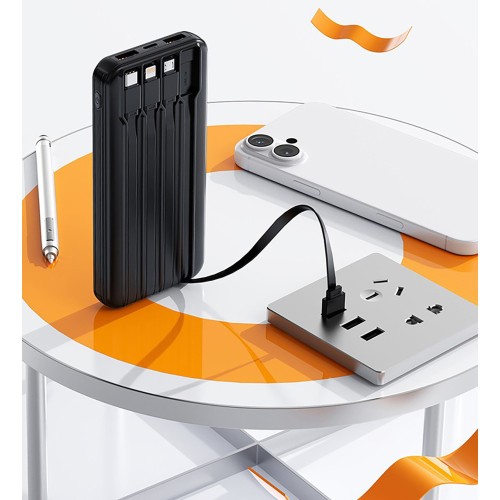 Зарядное устройство Phantom 10000 mAh с 4мя встроенными кабелями и цифровым индикатором заряда, черный