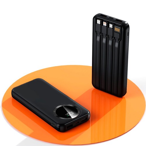 Зарядное устройство Phantom 10000 mAh с 4мя встроенными кабелями и цифровым индикатором заряда, черный