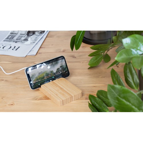 Беспроводное (10W) зарядное устройство Bamboo Power 5000 mAh с подставкой под смартфон, бамбук, бежевый