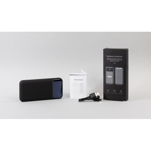 Зарядное (22.5W) устройство Grade SOFTTOUCH 10000 mAh с подсветкой логотипа, встроенными кабелями и цифровым индикатором заряда, черный