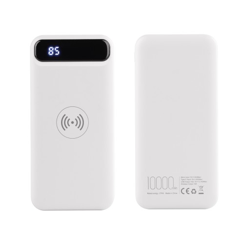 Беспроводное зарядное устройство Quantum, 10000 mAh с цифровым индикатором заряда, белый