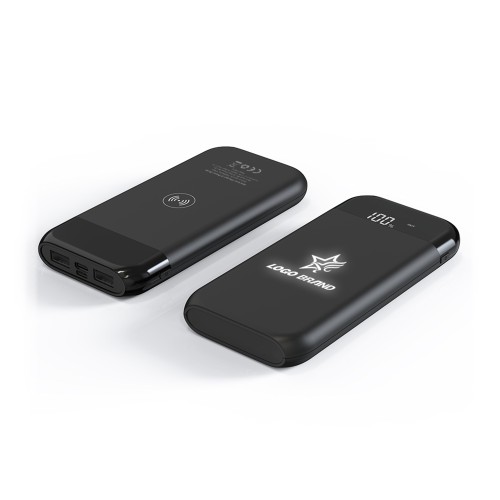 Беспроводное зарядное устройство ShineMax SOFTTOUCH, 10000 mAh с подсветкой логотипа и цифровым индикатором заряда, черный