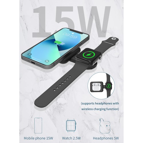 Складная беспроводная (15W) зарядная станция I-Fold для смартфона, часов/наушников, черный