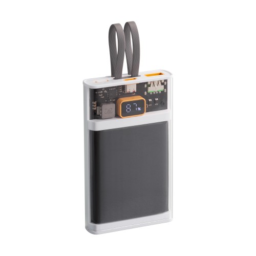 Зарядное (22.5W) устройство Link 10000 mAh с прозрачным корпусом, цифровым индикатором заряда и встроенными Type-C/Lightning кабелями, белый/черный