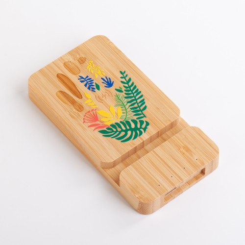 Беспроводное (10W) зарядное устройство Bamboo Power 5000 mAh с подставкой под смартфон, бамбук, бежевый