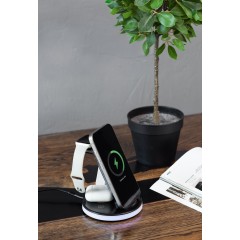 Беспроводная (15W) зарядная станция Tron с прозрачным корпусом и подсветкой, черный с серебристым
