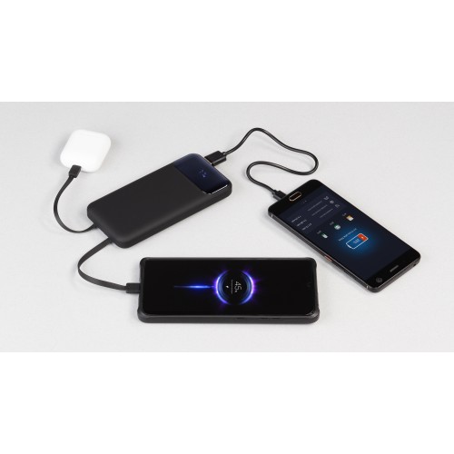Зарядное (22.5W) устройство Grade SOFTTOUCH 10000 mAh с подсветкой логотипа, встроенными кабелями и цифровым индикатором заряда, черный