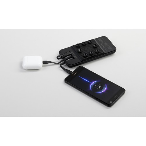Беспроводное зарядное (22.5/15W) устройство Topfull SOFTTOUCH 10000 mAh с подсветкой лого, присосками, встроенными кабелями, с подставкой, черный