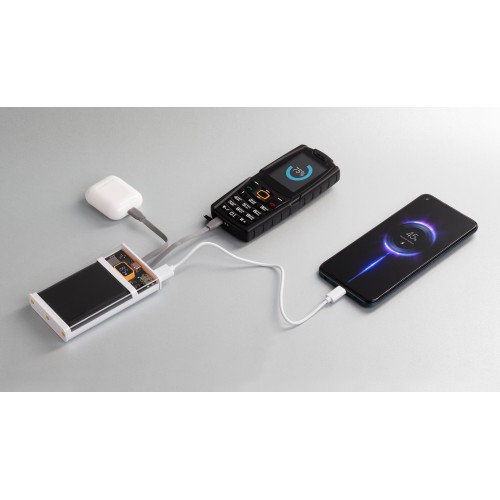 Зарядное (22.5W) устройство Link 10000 mAh с прозрачным корпусом, цифровым индикатором заряда и встроенными Type-C/Lightning кабелями, белый/черный