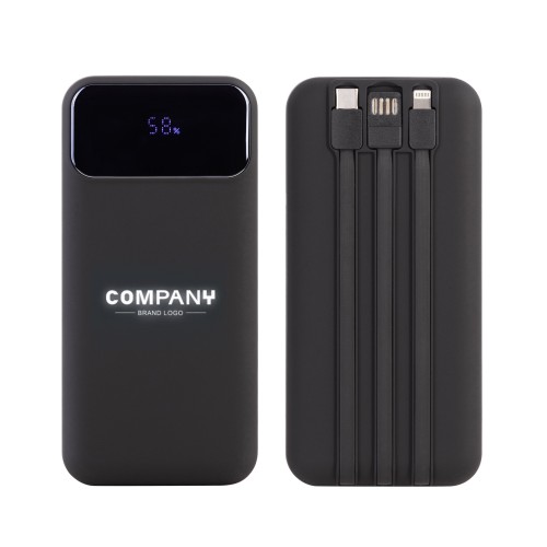 Зарядное (22.5W) устройство Top Grade SOFTTOUCH 20000 mAh с подсветкой логотипа, встроенными кабелями и цифровым индикатором заряда, черный