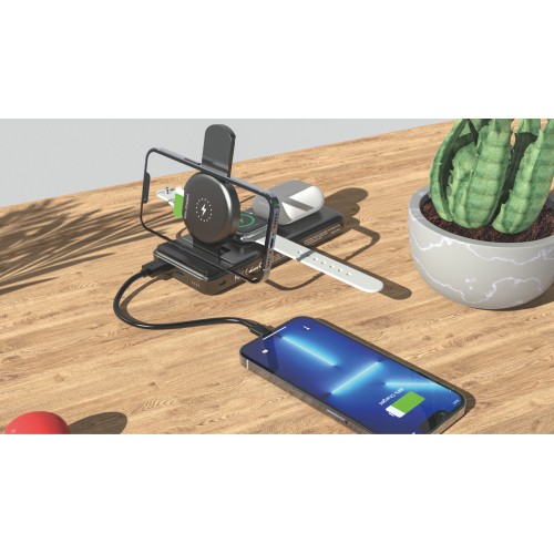 Беспроводная зарядная (20W/15W) станция-пауэрбэнк Slider 10000 mAh для смартфонов, наушников, часов, с подвижным зарядным блоком, черный