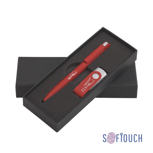 Набор ручка + флеш-карта 16 Гб в футляре, покрытие soft touch, красный