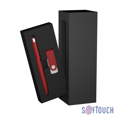 Набор ручка + флеш-карта 16 Гб в футляре, покрытие soft touch, красный