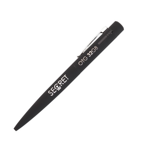 Ручка шариковая Secret с флеш-картой OTG 32Gb (USB2.0/Type-C), покрытие soft touch, черный