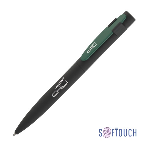 Ручка шариковая Lip, покрытие soft touch, черный с зеленым