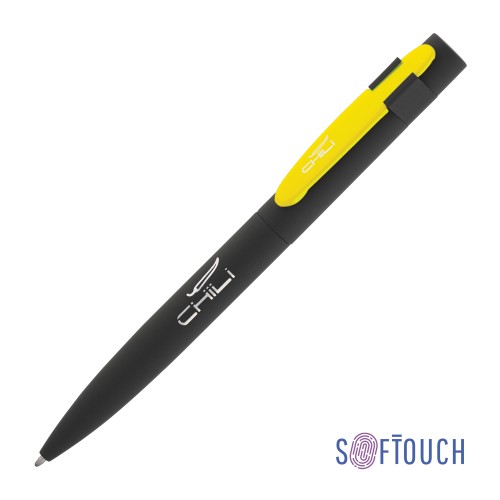 Ручка шариковая Lip, покрытие soft touch, черный с желтым