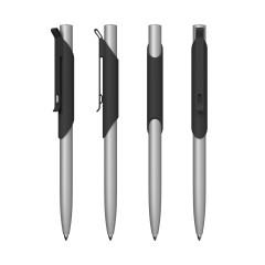 Ручка шариковая Skil, покрытие soft touch, черный с серебристым