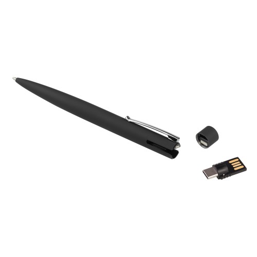 Ручка шариковая Secret с флеш-картой OTG 32Gb (USB2.0/Type-C), покрытие soft touch, черный