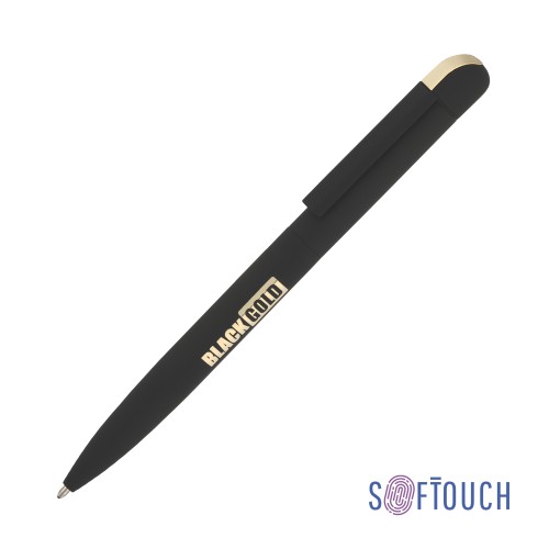 Ручка шариковая Jupiter, покрытие soft touch, черный с золотом