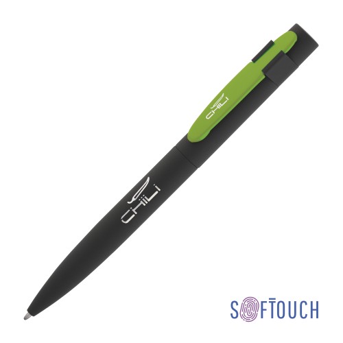 Ручка шариковая Lip, покрытие soft touch, черный с зеленым яблоком