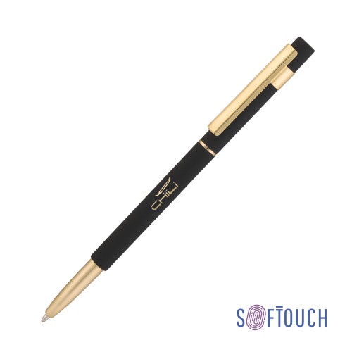 Ручка шариковая Star, покрытие soft touch, черный с золотом