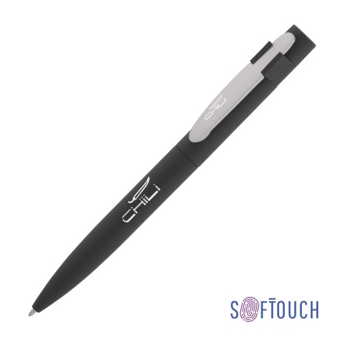 Ручка шариковая Lip, покрытие soft touch, черный с серебром