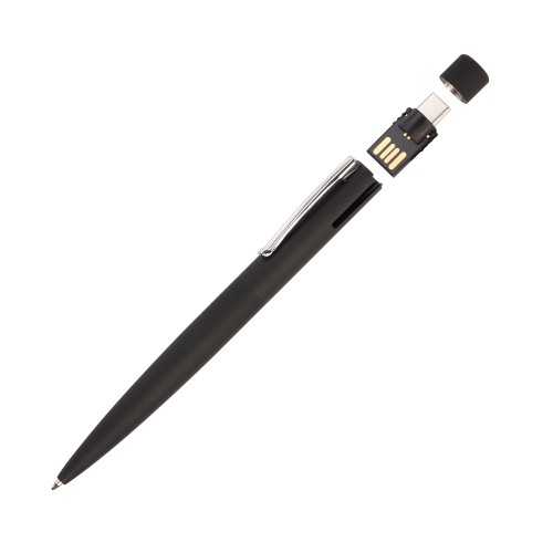 Ручка шариковая Secret с флеш-картой OTG 32Gb (USB2.0/Type-C), покрытие soft touch, черный