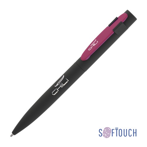 Ручка шариковая Lip, покрытие soft touch, черный с фуксией