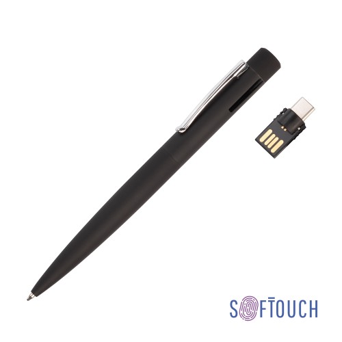 Ручка шариковая Secret с флеш-картой OTG 32Gb (USB2.0/Type-C), покрытие soft touch, черный