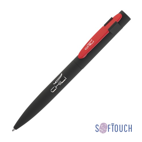 Ручка шариковая Lip, покрытие soft touch, черный с красным